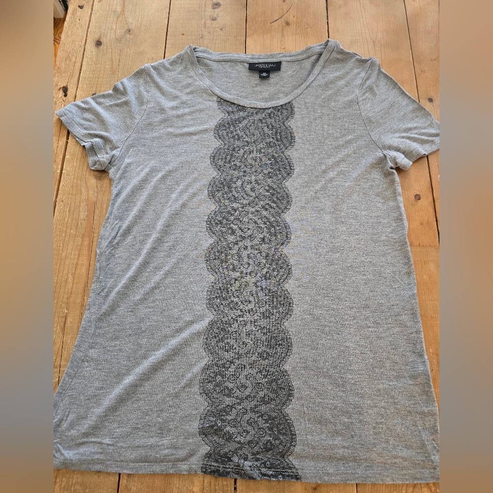 Jason Wu for Target XS Gray Tee Shirt with Black Lace Pattern